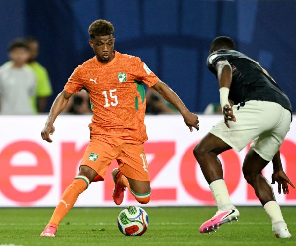 Ivory Coast's forward #15 Amad Diallo runs with the ball during the 2026 World Cup Group E football match between Ivory Coast and Ecuador at the Philadelphia Stadium in Philadelphia on June 14, 2026.  (Photo by MAURO PIMENTEL / AFP)